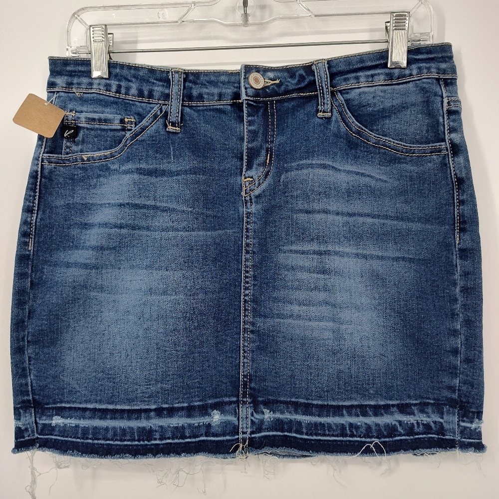 KanCan Distressed Raw Hem Blue Denim Mini Skirt Women's Size 7/27